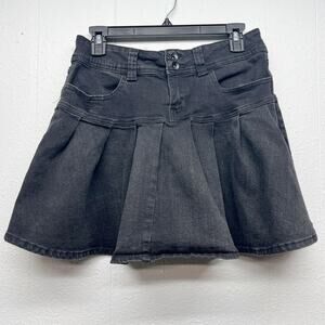Social Collision Denim Flared Mini Skirt Large Y2K Coquette Whimsigoth Festival